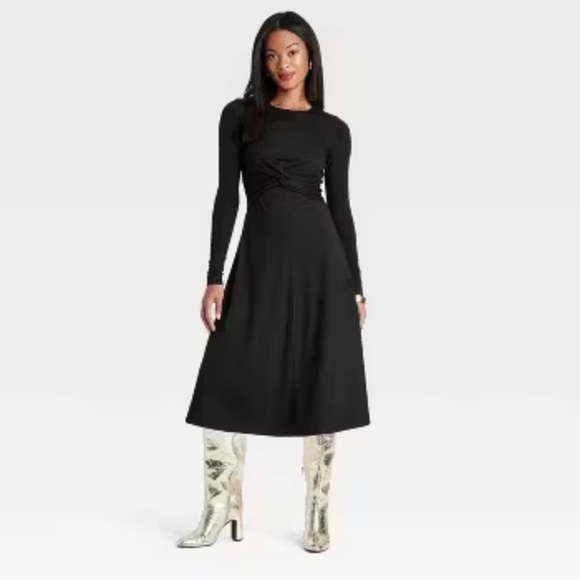 a new day Dresses & Skirts - NWT Women's Long Sleeve Twist-Front Midi Dress A New Day Blue Multiple Sz Small